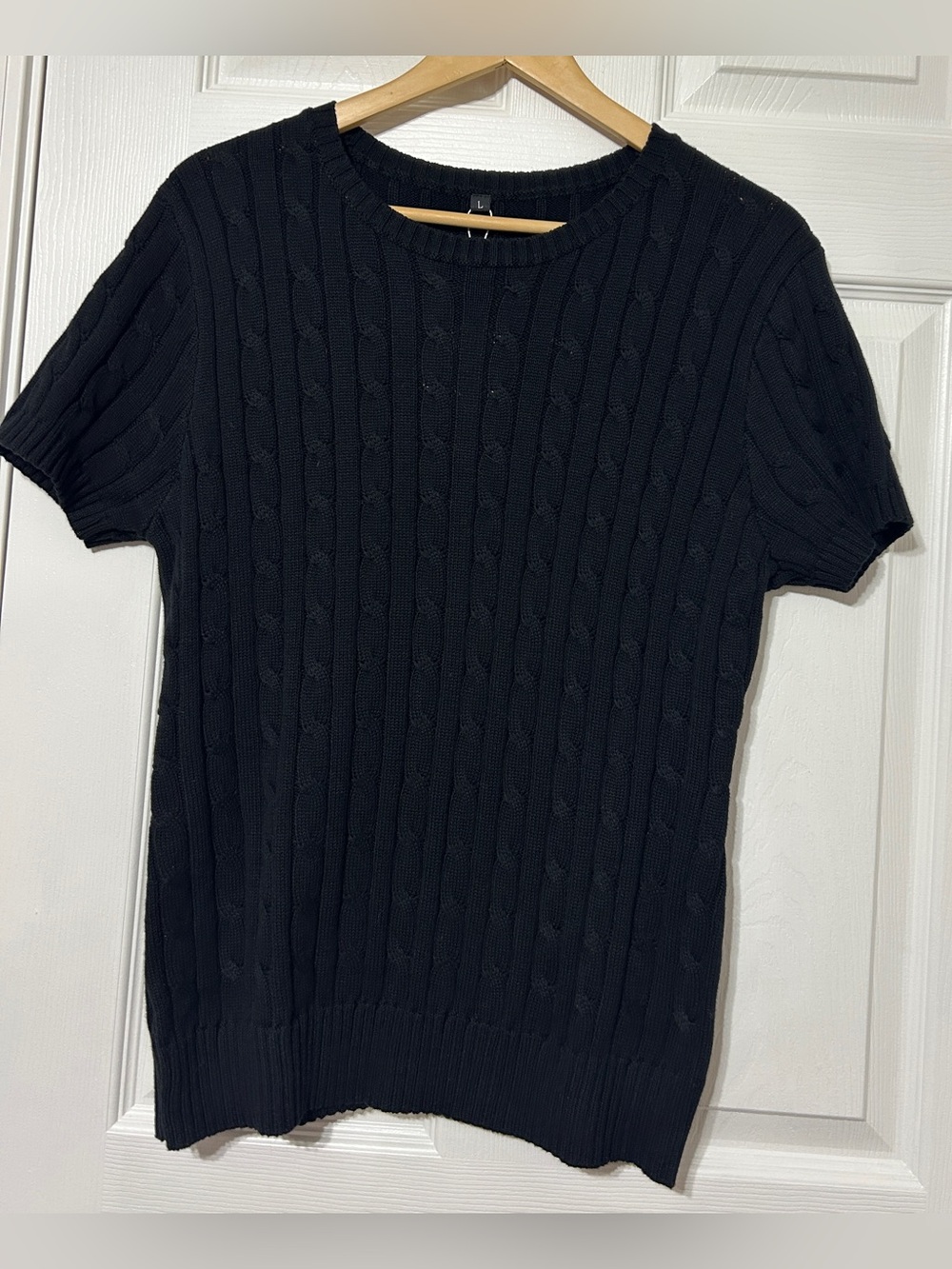 Anrabess Women’s Black Short Sleeve Cable-Knit Sweater Pullover NWT Size L
